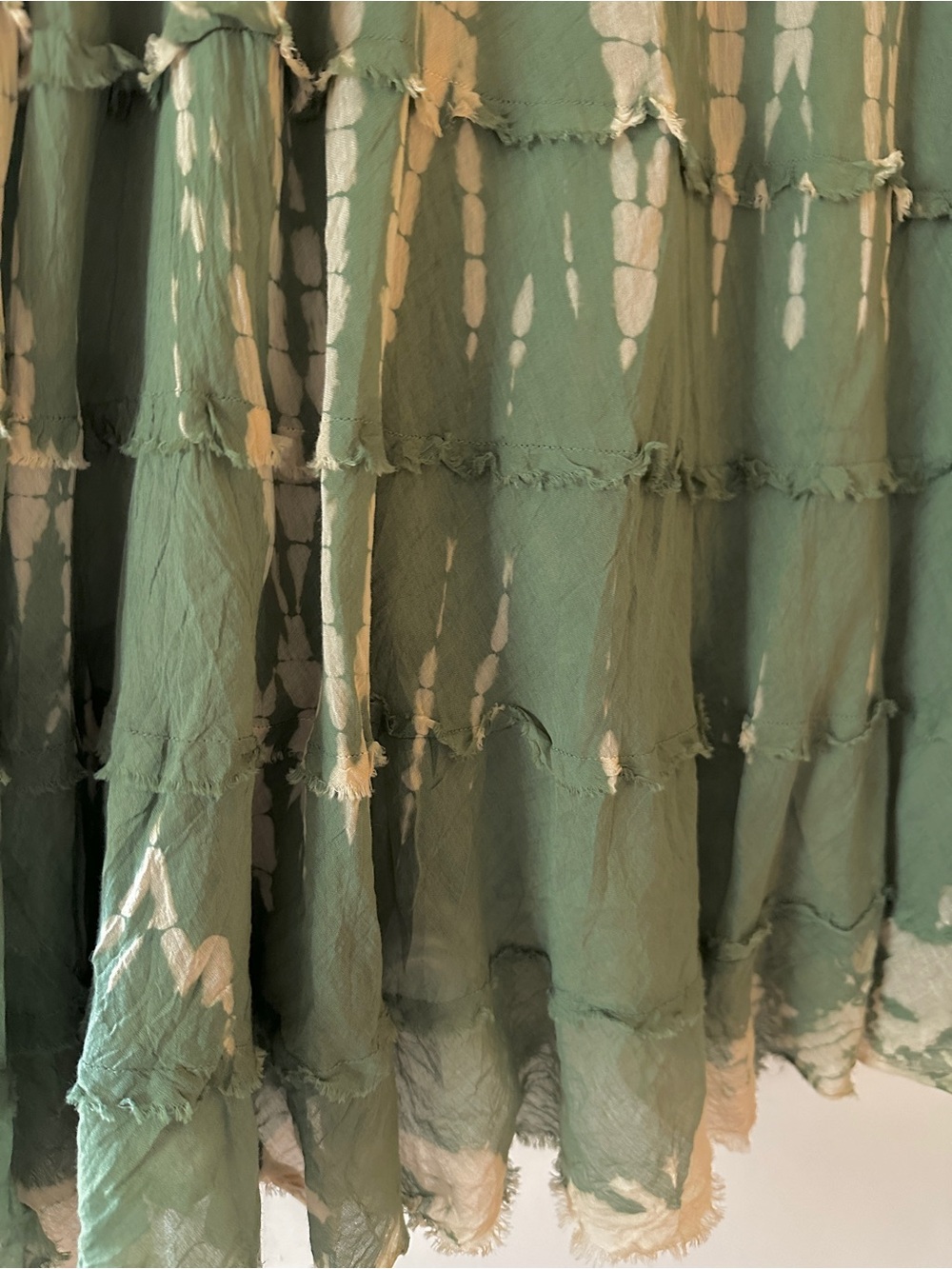 Tiered Maxi Skirt - size Small- Olive Green and beige tie-dye by Metro Wear - Picture 2 of 7